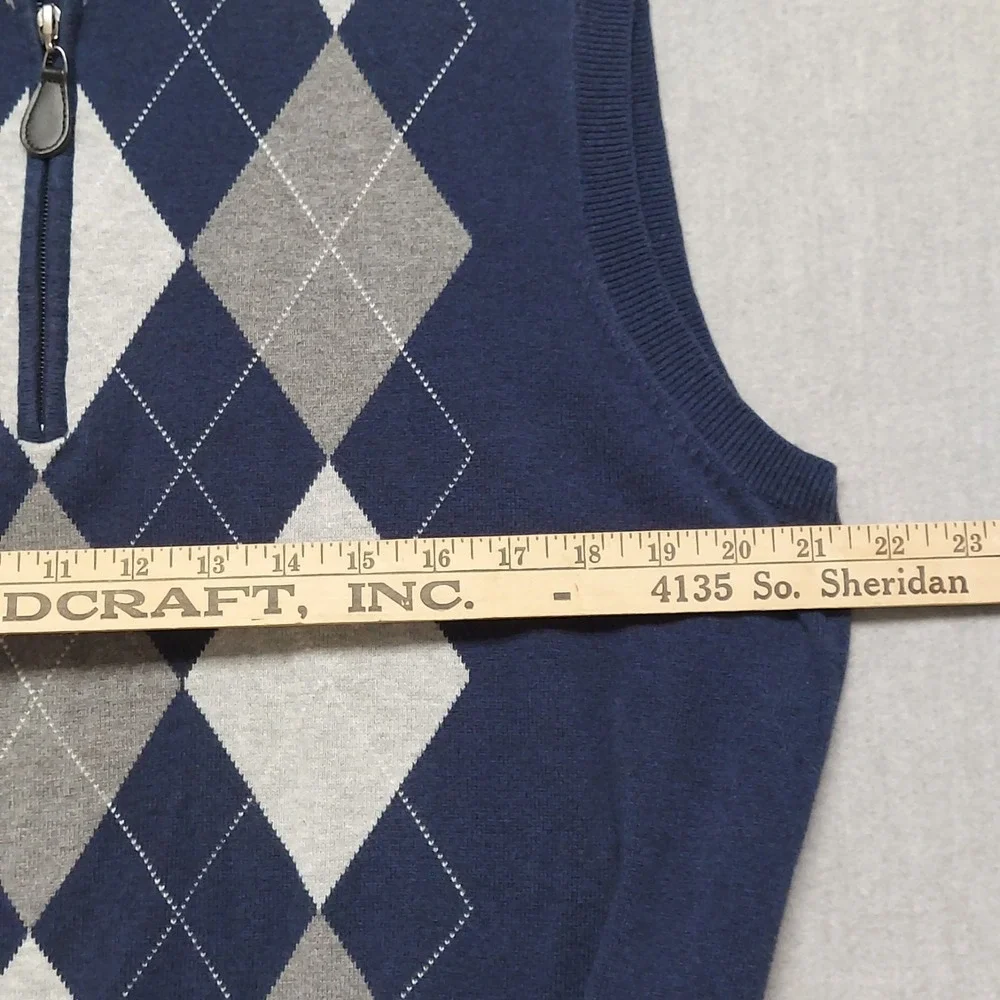 Walter Hagen Sweater Vest Men L 1/4 Zip Argyle‎ Knit Blue Golf Preppy Classic